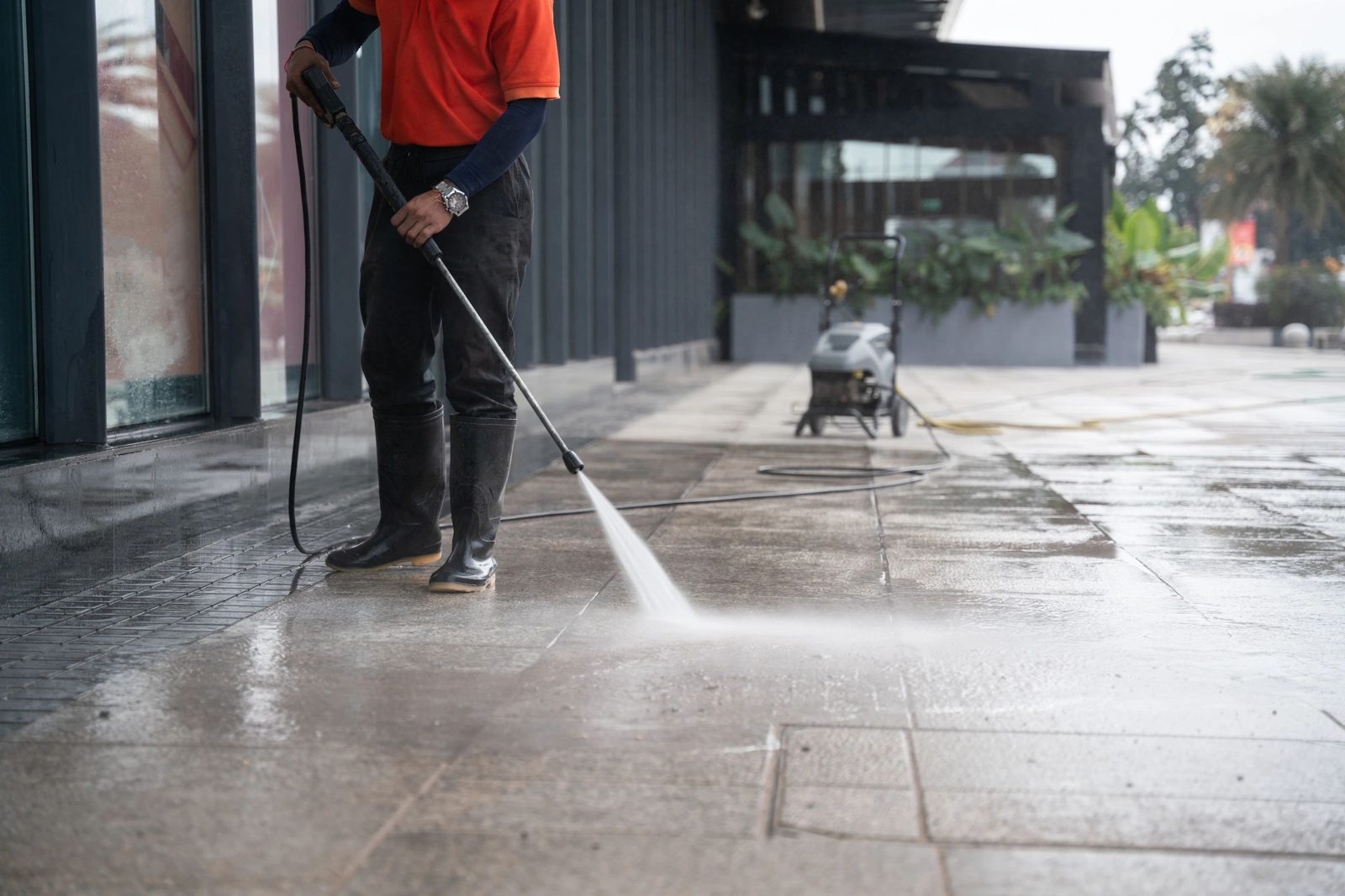 Pressure washing a walkway